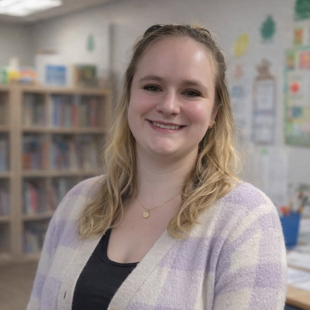 Ms. Kelsey smiling in a Wild Roots classroom